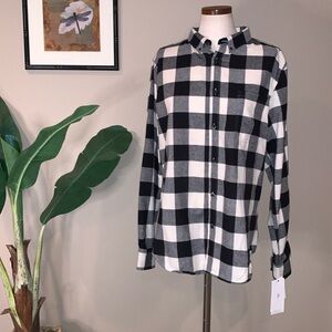 NWT Sovereign Code Black & Off White Long Sleeve Flannel Button Down, Size L